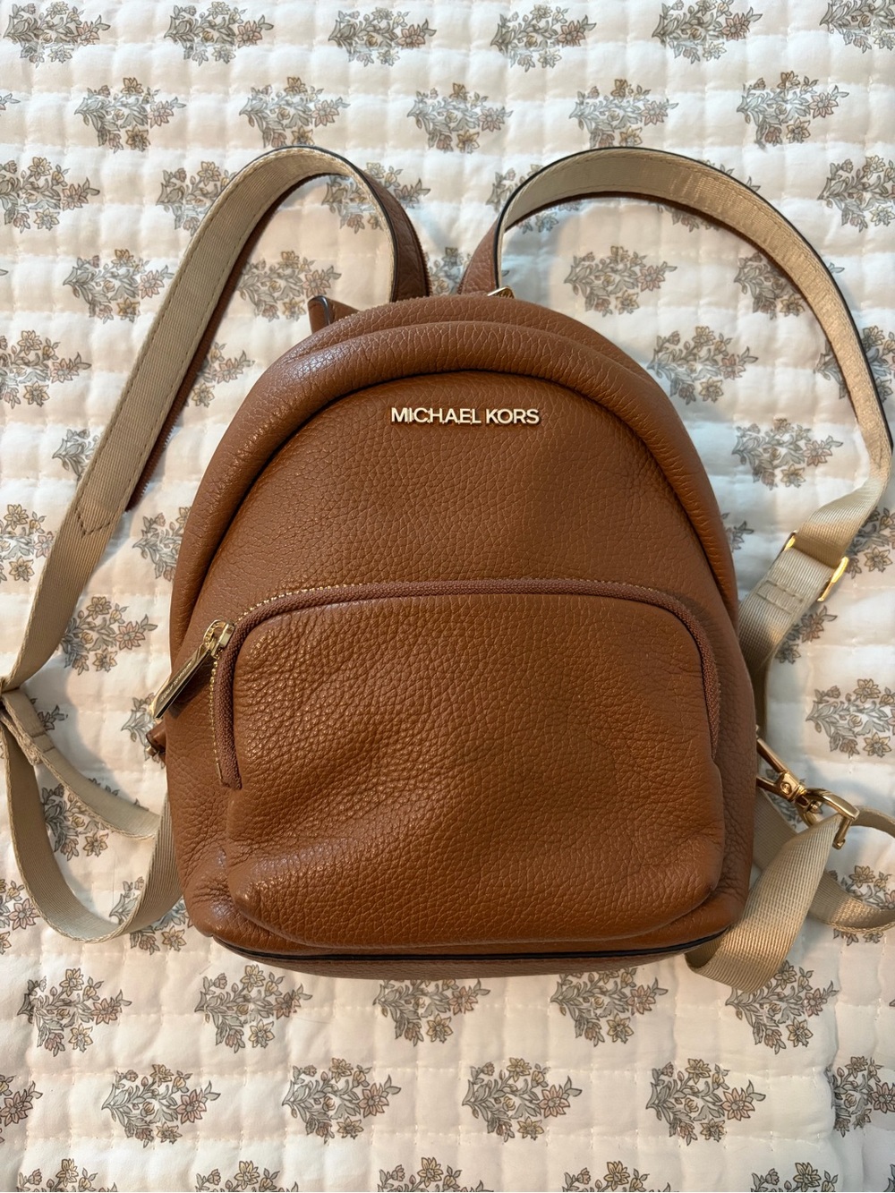 Michael Kors Cognac Pebbled Leather Mini Backpack